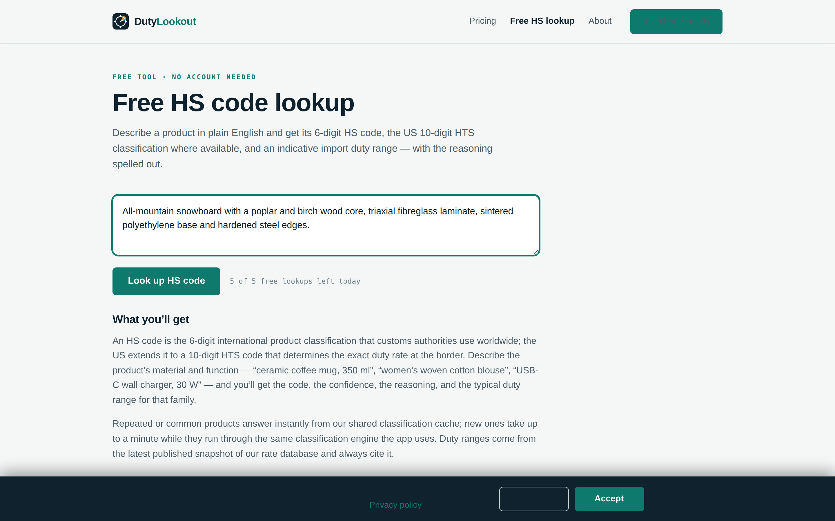 The free HS code lookup tool